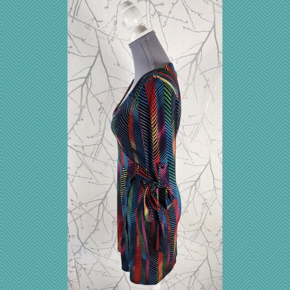 BCBGeneration Rainbow Chevron Stripe Stretch Knit Wrap Dress - Picture 2 of 4
